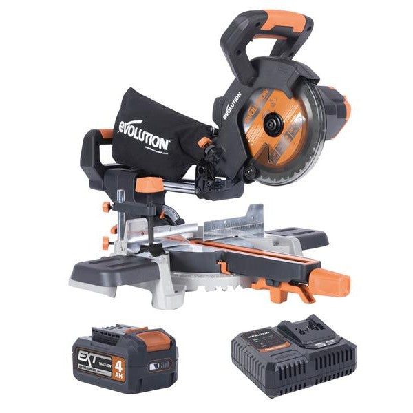 Evolution R185SMS-Li EXT Sliding Mitre Saw 18V 1 x 4.0Ah Li-ion
