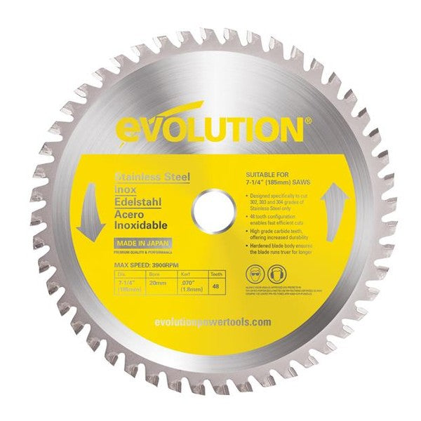 Evolution Stainless Steel Cutting Circular Saw Blade 185 x 20mm x 48T