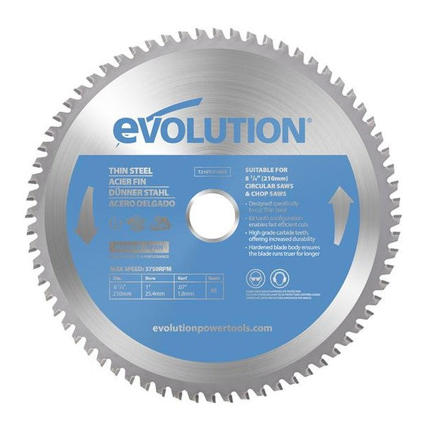 Evolution Thin Steel Cutting Circular Saw Blade 210 x 25.4 x 68T