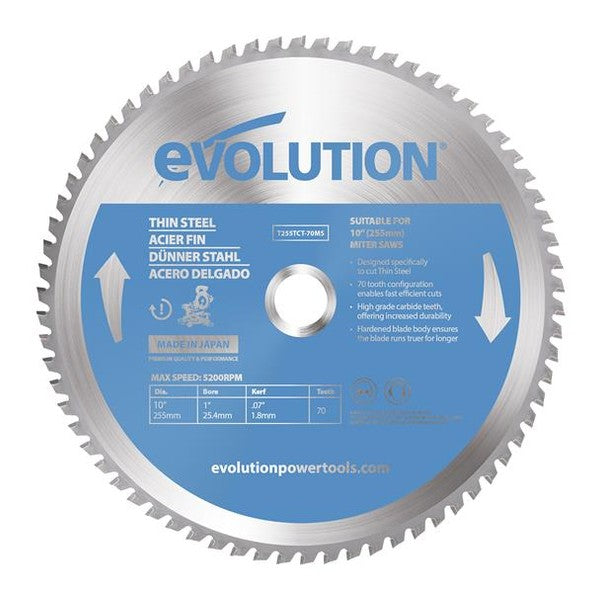 Evolution Thin Steel Cutting Mitre Saw Blade 255 x 25.4mm x 70T
