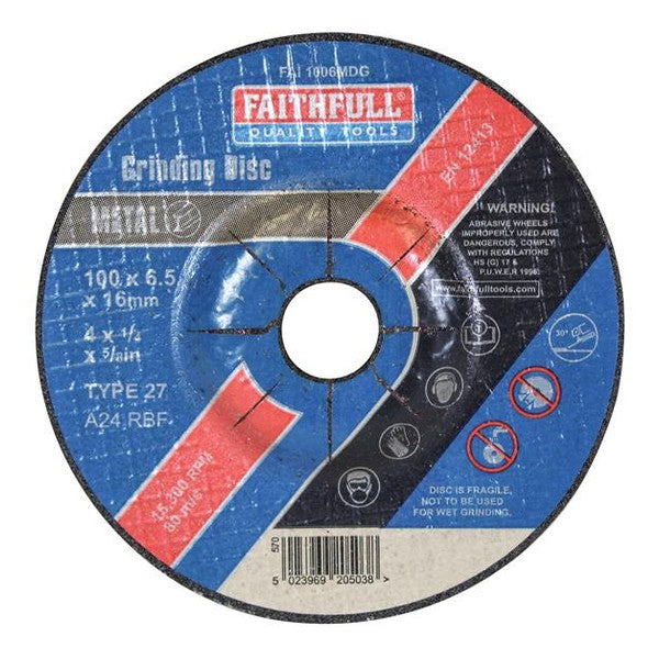 Faithfull Depressed Centre Metal Grinding Disc 100 x 6.5 x 16mm