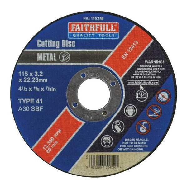 Faithfull Metal Cut Off Disc 115 x 3.2 x 22.23mm