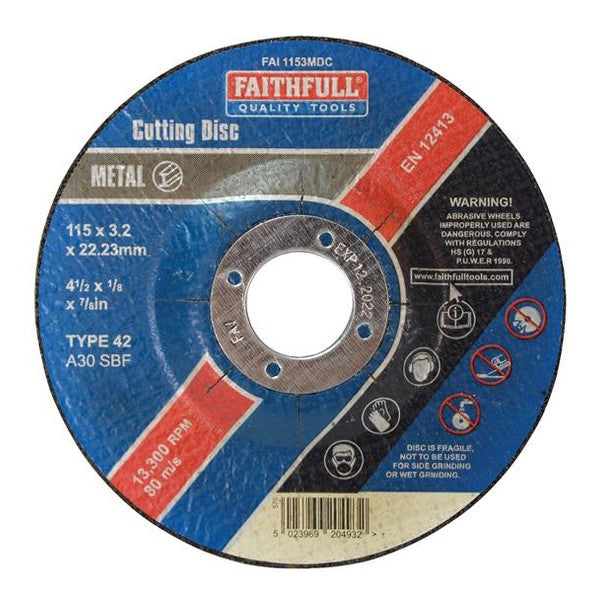 Faithfull Depressed Centre Metal Cutting Disc 115 x 3.2 x 22.23mm