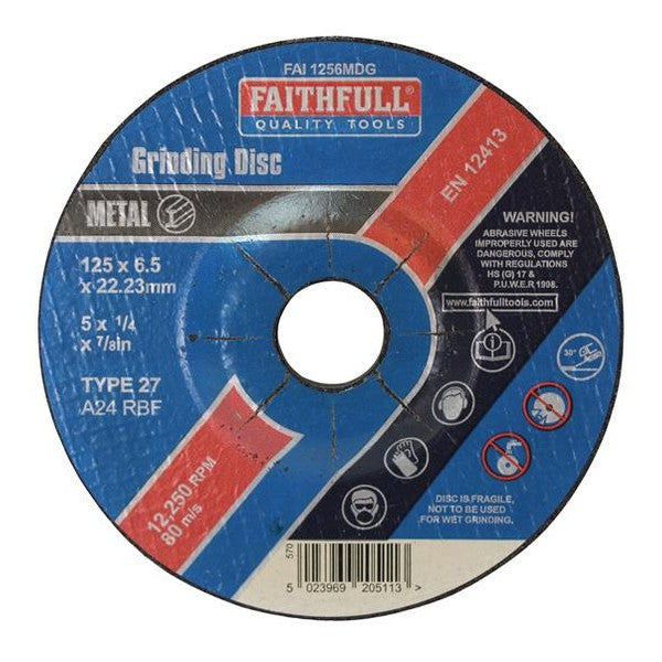 Faithfull Depressed Centre Metal Grinding Disc 125 x 6.5 x 22.23mm