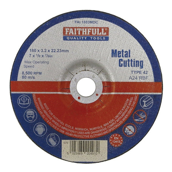 Faithfull Depressed Centre Metal Cutting Disc 180 x 3.2 x 22.23mm