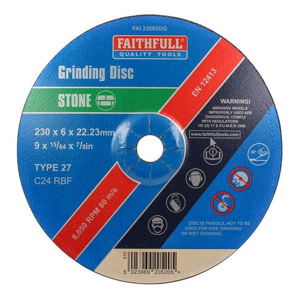 Faithfull Depressed Centre Stone Grinding Disc 230 x 6 x 22.23mm