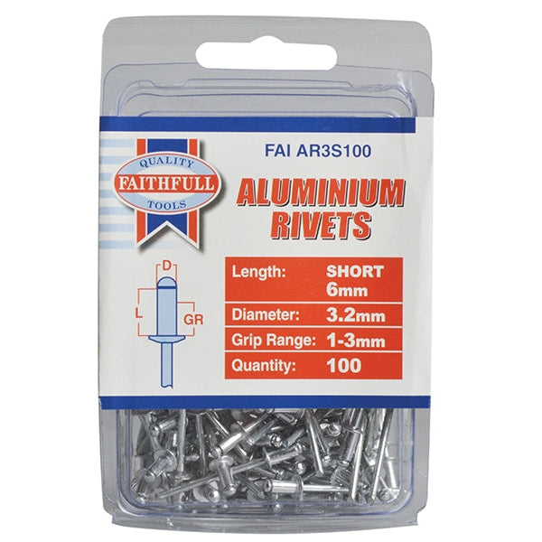 Faithfull Aluminium Rivets 3.2 x 6mm Short Pre-Pack of 100