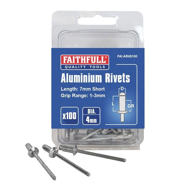 Faithfull Aluminium Rivets 4 x 7mm Short Pre-Pack of 100 - Watson Hire