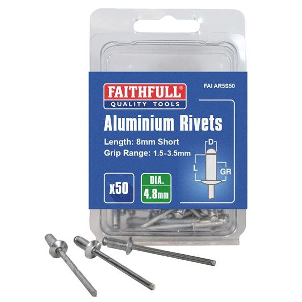 Faithfull Aluminium Rivets 4.8 x 8mm Short Pre-Pack of 50 - Watson Hire