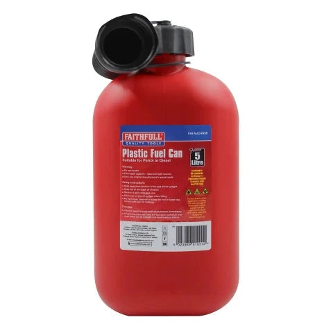 FAITHFULL PLASTIC FUEL CAN 5L RED