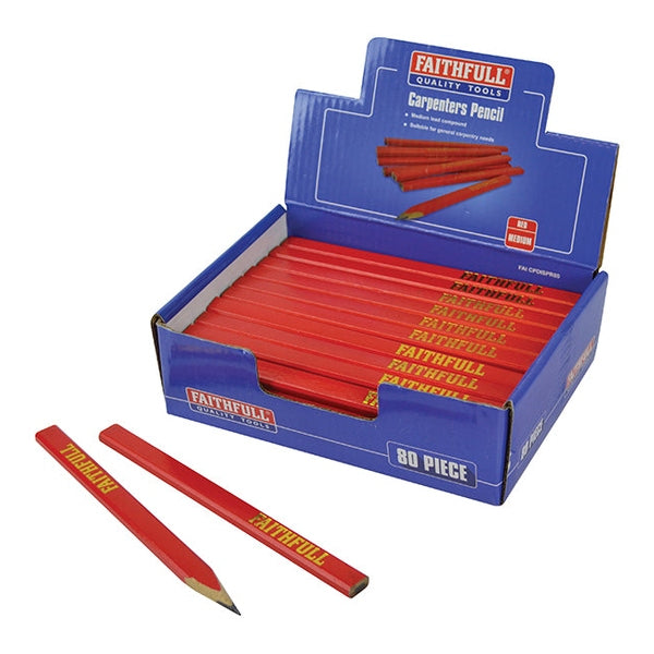 Faithfull Carpenter's Pencils - Red / Medium (Display 80)