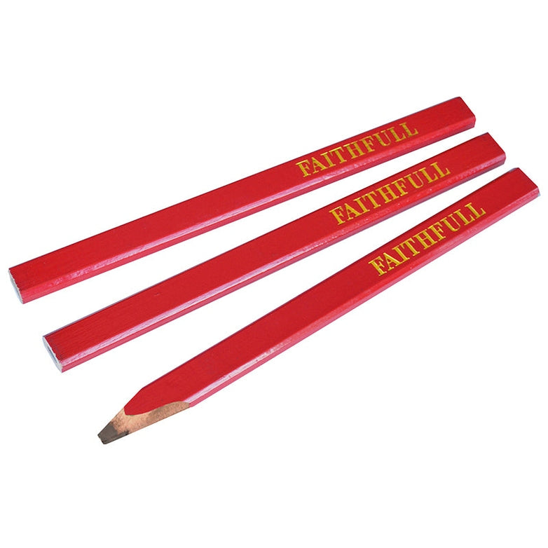 Faithfull Carpenter's Pencils - Red / Medium (Pack 3) - Watson Hire