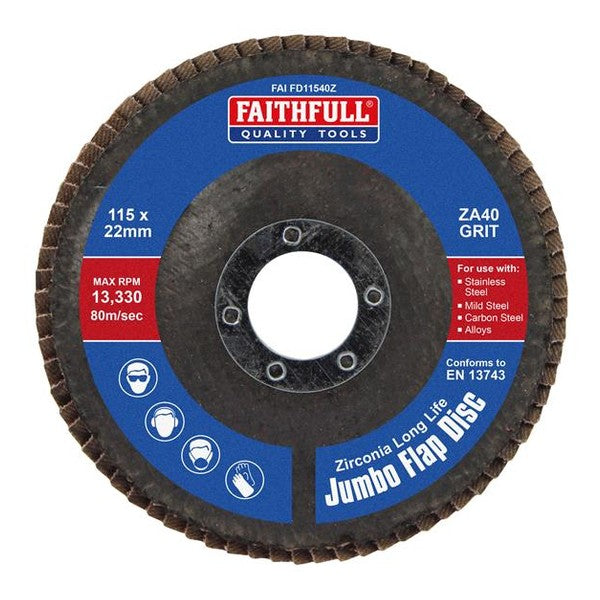 Faithfull Flap Disc Zirconia A40 115mm Jumbo