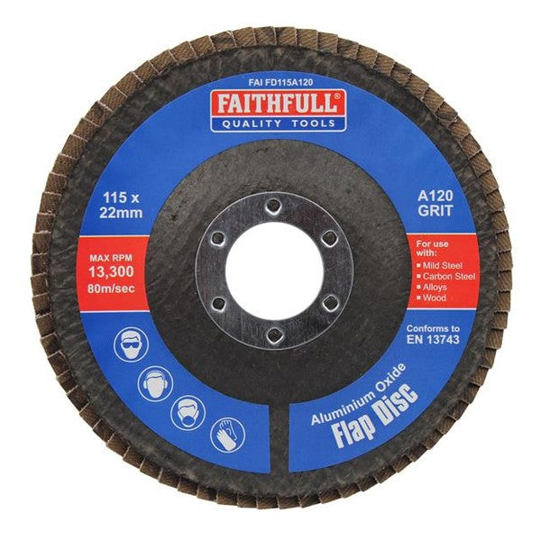 Faithfull Aluminium Oxide Flap Disc 115 x 22mm 120 Grit
