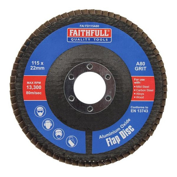 Faithfull Aluminium Oxide Flap Disc 115 x 22mm 80 Grit - Watson Hire