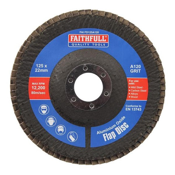 Faithfull Aluminium Oxide Flap Disc 125 x 22mm 120 Grit