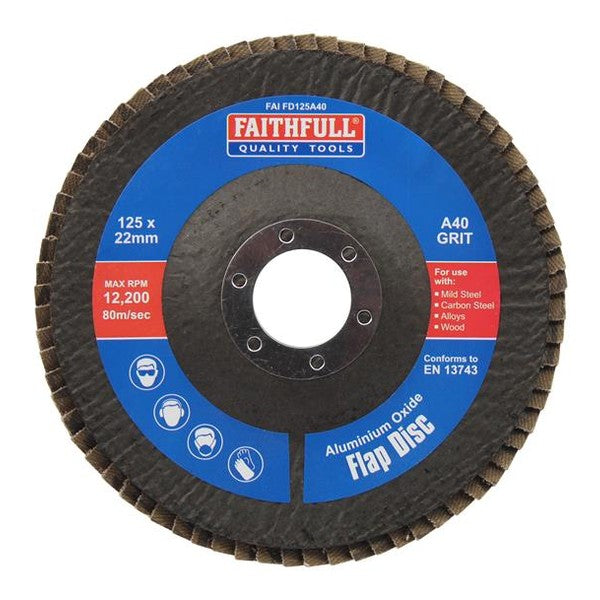 Faithfull Aluminium Oxide Flap Disc 125 x 22mm 40 Grit