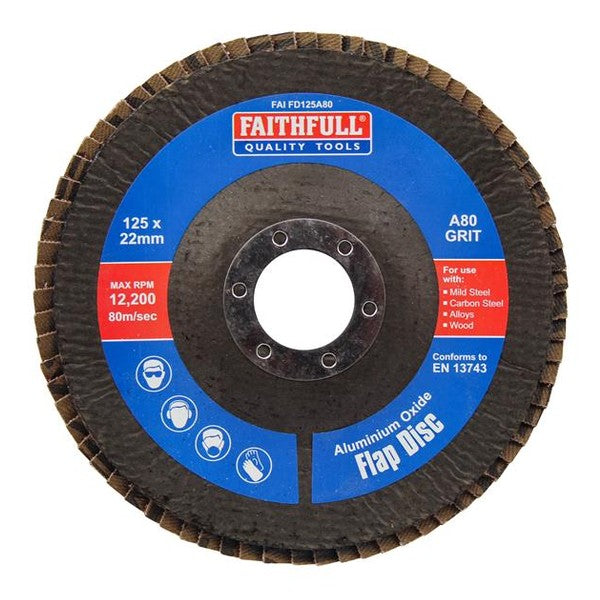 Faithfull Aluminium Oxide Flap Disc 125 x 22mm 80 Grit - Watson Hire
