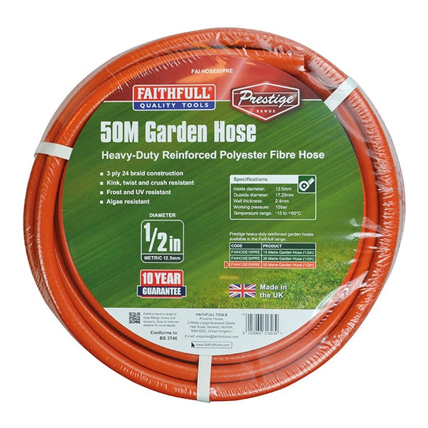 Faithfull Prestige Heavy-Duty Garden Hose 50m 12.5mm (1/2in) Diameter