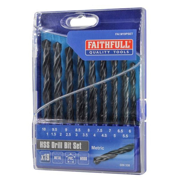 Faithfull HSS Jobber Drill Bit Set, 19 Piece (1-10mm)