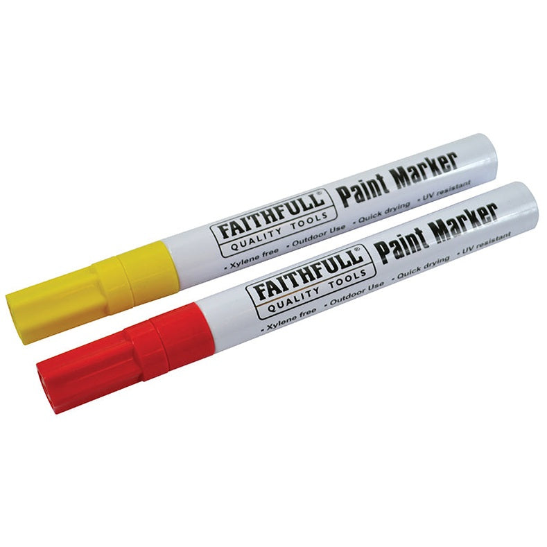 Faithfull Paint Marker Pen Yellow & Red (Pack 2) - Watson Hire