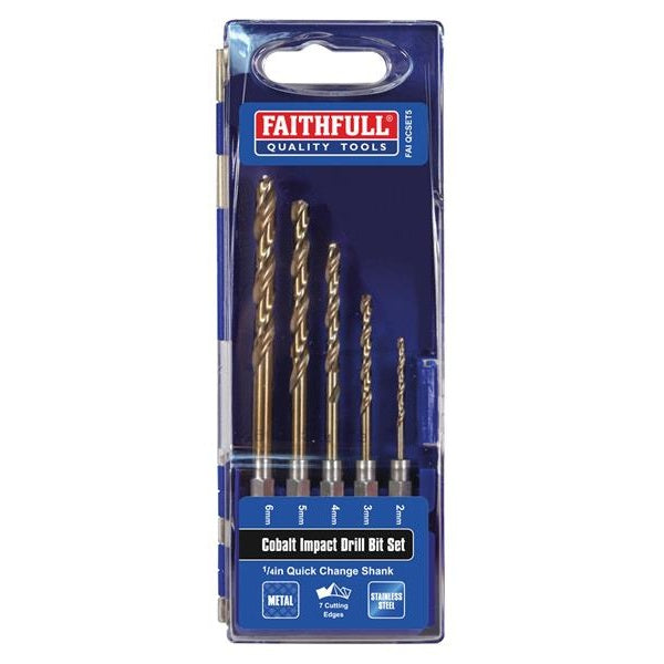 Faithfull HSSE M35 Cobalt Quick-Change Impact Drill Bit Set, 5 Piece - Watson Hire