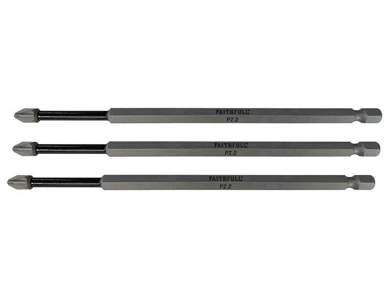 Faithfull Pozidriv Impact Screwdriver Bits PZ2 x 150mm (Pack 3) - Watson Hire