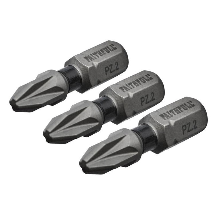 Faithfull Pozi Impact Screwdriver Bits PZ2 x 25mm (Pack 3)