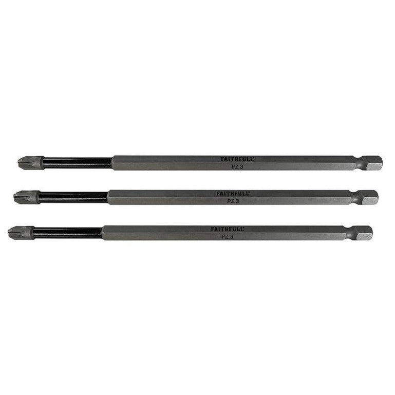 Faithfull Pozidriv Impact Screwdriver Bits PZ3 x 150mm (Pack 3) - Watson Hire