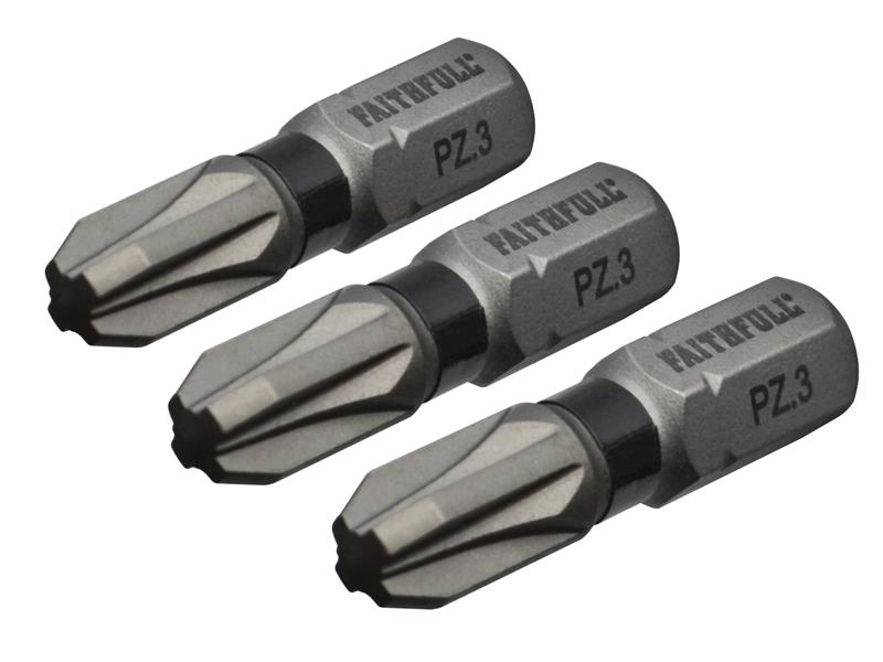 Faithfull Pozi Impact Screwdriver Bits PZ3 x 25mm (Pack 3) - Watson Hire