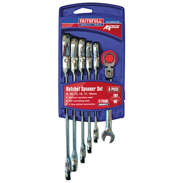 Faithfull Ratchet Combination Spanner Flex Head Set, 6 Piece
