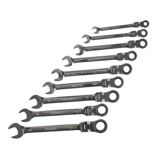 Faithfull Ratchet Combination Spanner Flex Head Set, 9 Piece