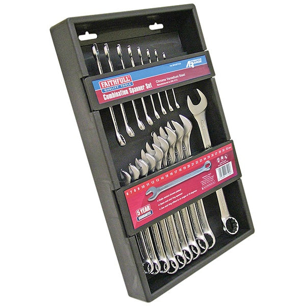 Faithfull Chrome Vanadium Combination Spanner Set, 18 Piece - Watson Hire