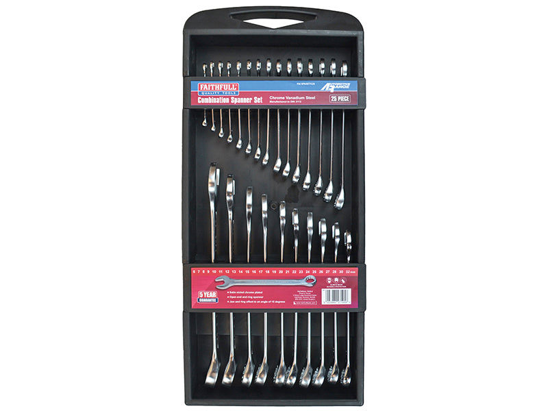 Faithfull Chrome Vanadium Comb Spanner Set, 25 Piece