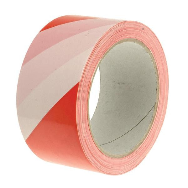 Faithfull Economy Self-Adhesive Hazard Tape Red/White 50mm x 33m - Watson Hire