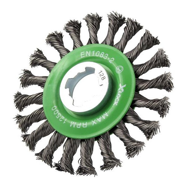 Faithfull X-LOCK Conical Wire Brush 115mm M14x2, 0.50mm Stainless Steel Wire