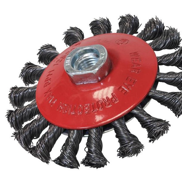 Faithfull Conical Wire Brush 100mm M14x2 Bore, 0.50mm Wire