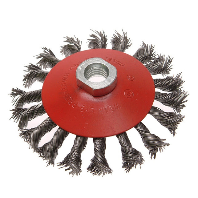 Faithfull Conical Wire Brush 115mm M14x2 Bore, 0.50mm Wire