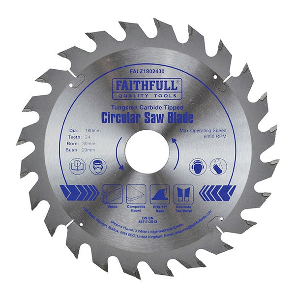 Faithfull TCT Circular Saw Blade 180 x 30mm x 24T POS