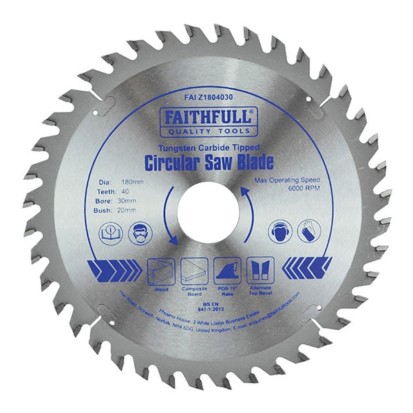 Faithfull TCT Circular Saw Blade 180 x 30mm x 40T POS