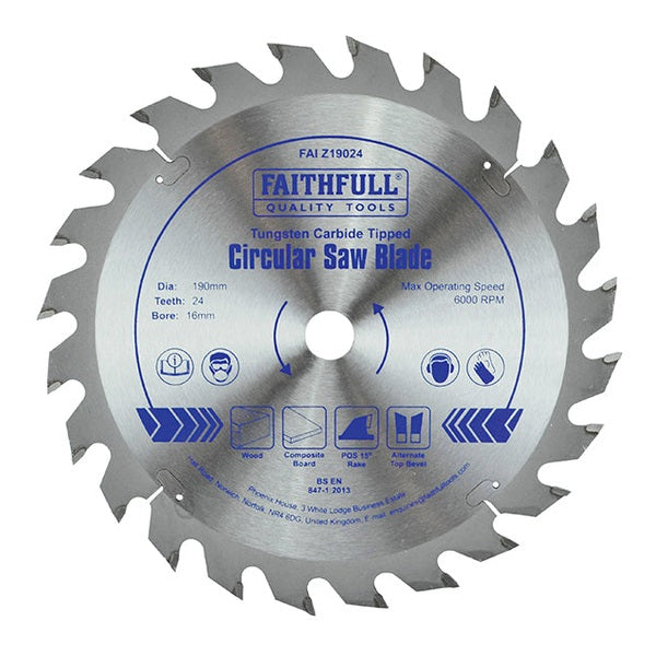 Faithfull TCT Circular Saw Blade 190 x 16mm x 24T POS