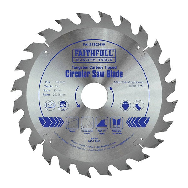 Faithfull TCT Circular Saw Blade 190 x 30mm x 24T POS