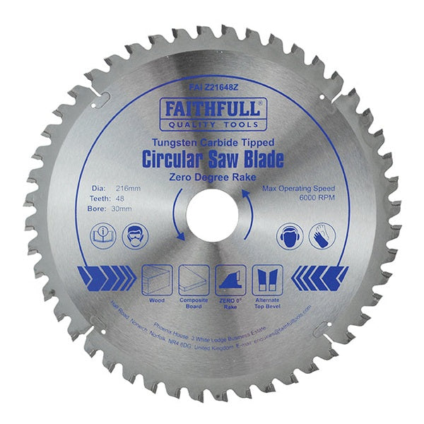 Faithfull TCT Circular Saw Blade Zero Degree 216 x 30mm x 48T