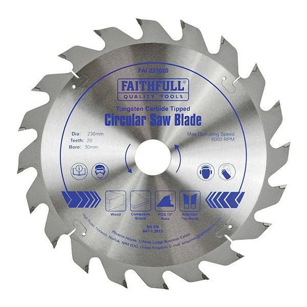 Faithfull TCT Circular Saw Blade 230 x 30mm x 20T POS