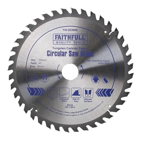 Faithfull TCT Circular Saw Blade 230 x 30mm x 40T POS