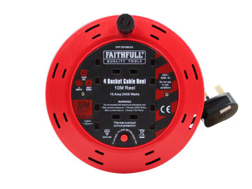 FAITHFULL CABLE REEL 240V 10M 10A 4 SOCKET