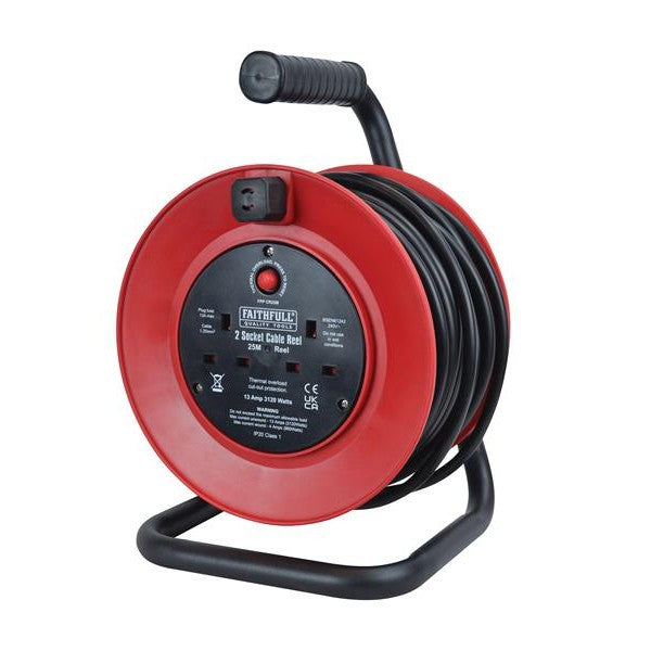 Faithfull Power Plus Open Drum Cable Reel 240V 13A 2-Socket 25m