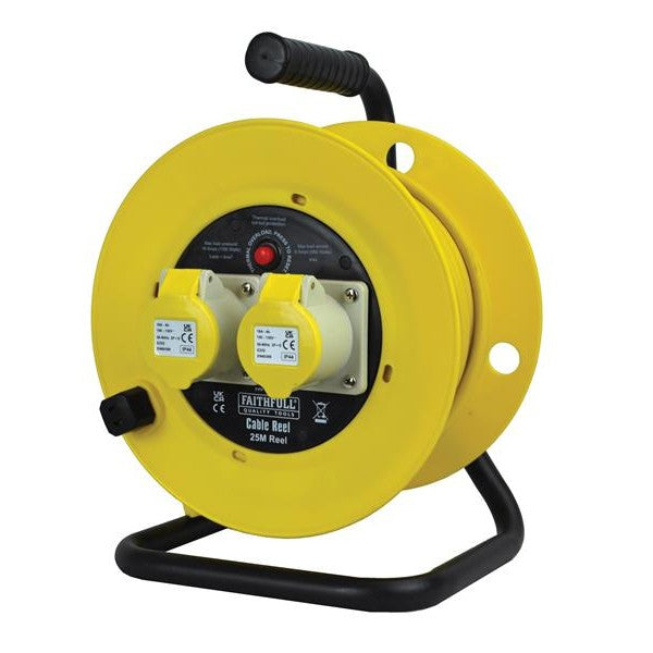 Faithfull Power Plus Open Drum Cable Reel 110V 16A 2-Socket 25m (1.5mm Cable)