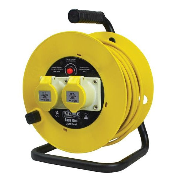 Faithfull Power Plus Open Drum Cable Reel 110V 16A 2-Socket 25m (2.5mm Cable)