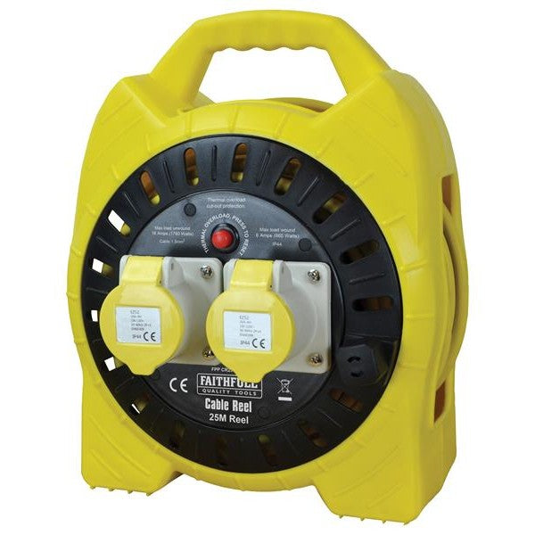 Faithfull Power Plus Semi-Enclosed Cable Reel 110V 16A 2-Socket 25m (1.5mm Cable)